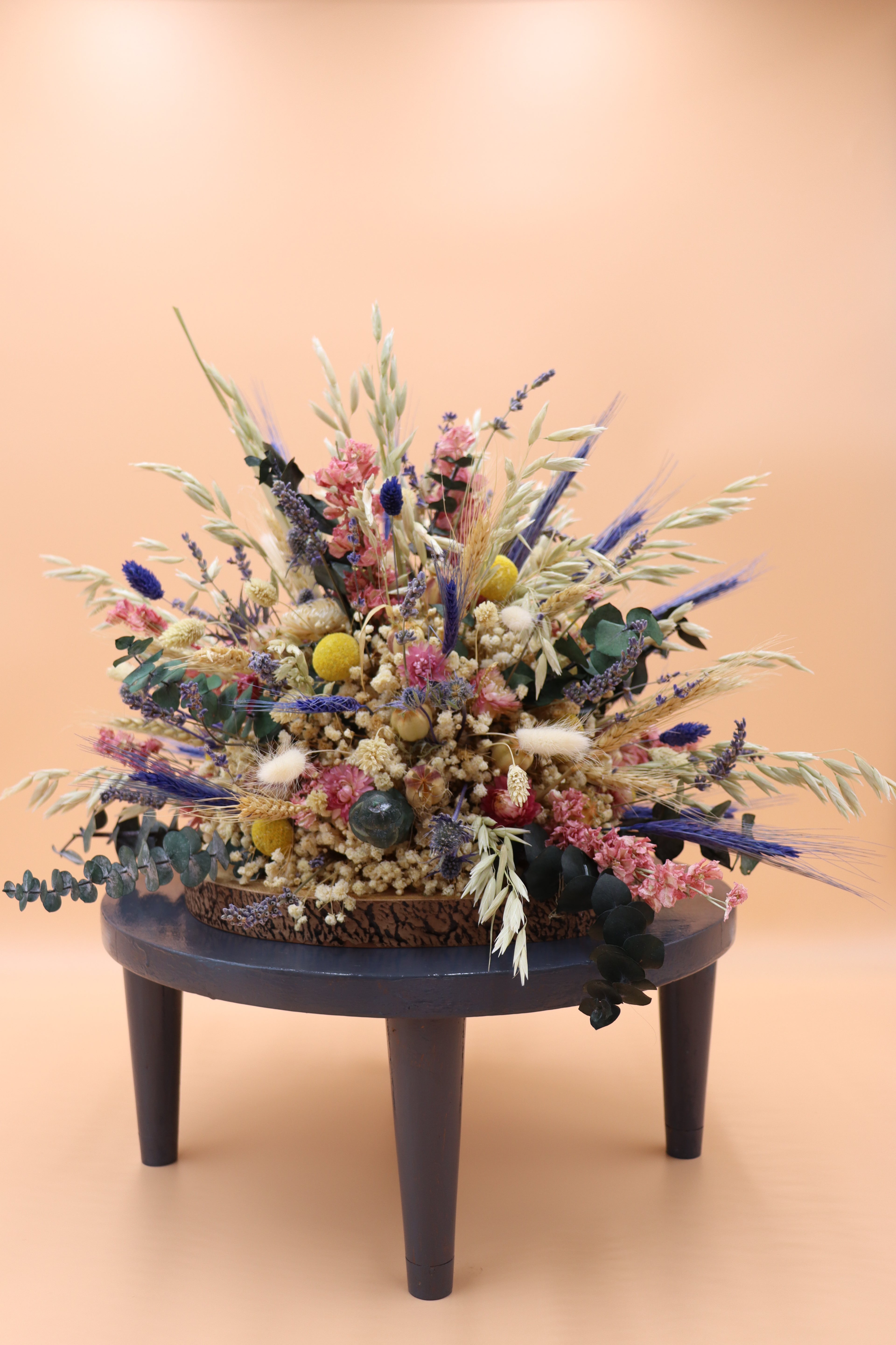 Dried Flower Table Centrepiece on Sliced Log